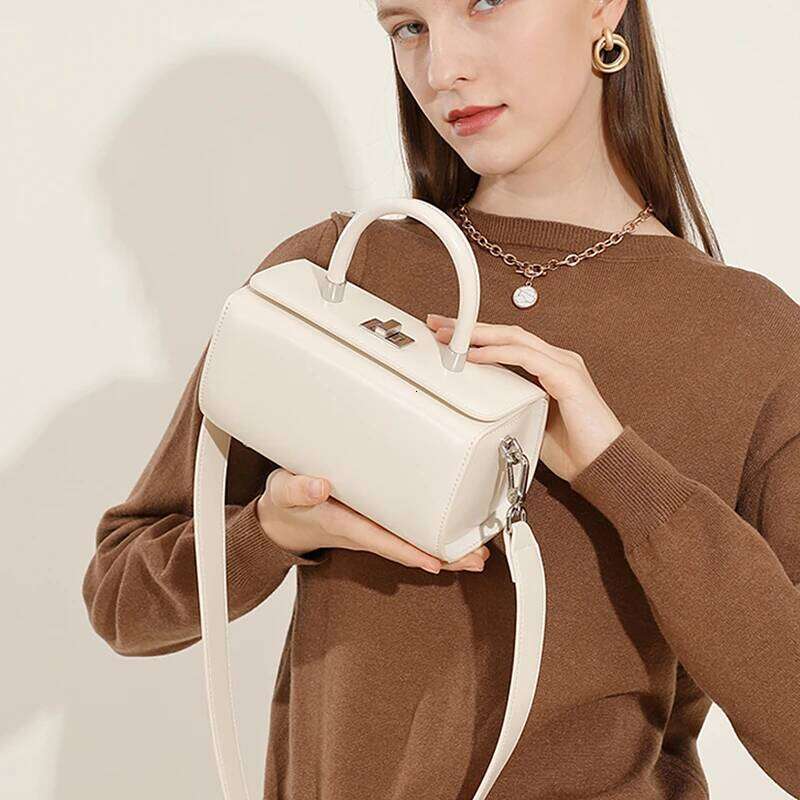 Burminsa Chic Genuine Leather Handbags For Women 2025 Designer Doctor Box Purse Top Handle Ladies Shoulder Crossbody Bags