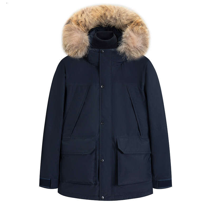 Winter Men's Down Jacket With Fur Collar Thickened Mid-Length Parka Warm Workwear