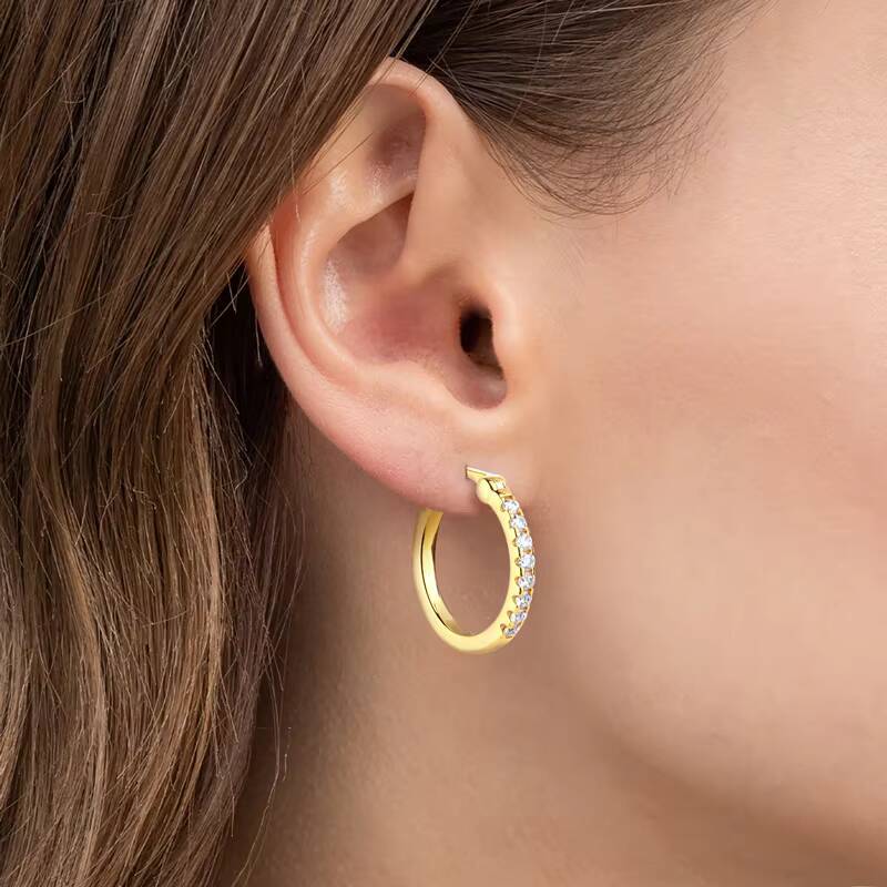 Classic Design 925 Sterling Silver Gold Plating 020cttw All Moissanite Wedding Jewelry 020cttw All Moissanite Hoop Earrings