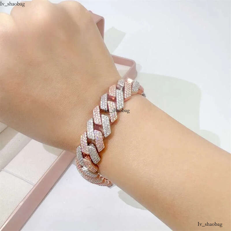 Custom 14mm jewellery two tone rose gold chain moissanite cuban link bracelet aaa