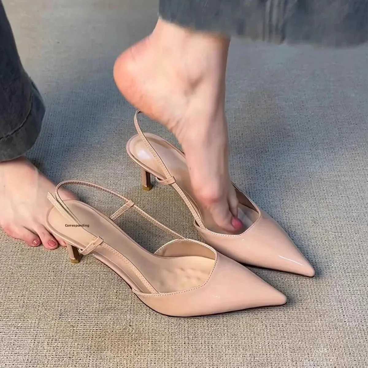 French Elegant Nude High Heels Womens 2025 New Patent Leather Pointed Toe Versatile Slip Outdoor Atmosphere Head Cover ShoesXJ251027