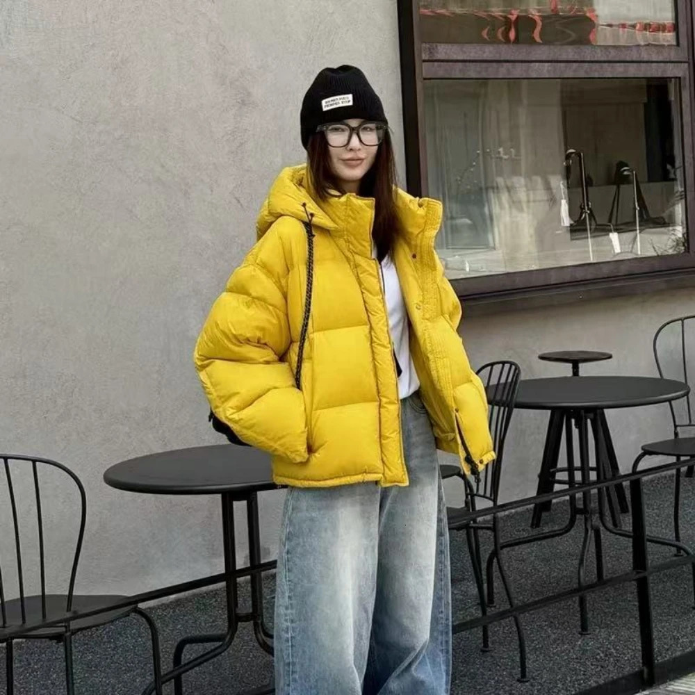 Down Jacket Fashion Autumn Winter Clothe Hooded Loose Thick Warm White Duck Coat Female Short Puffer Women 251015