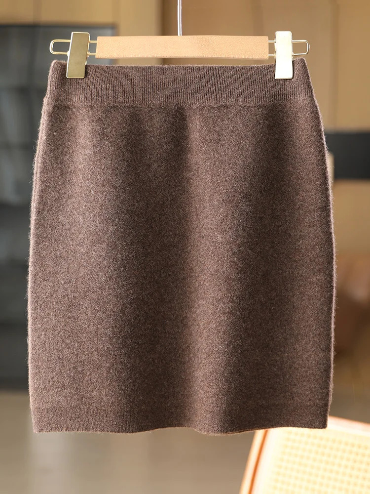 Women Wool Skirts Autumn Winter Office Lady Mini Slim Fit Skirt Elastic Waist 100 Merino Knitted Cashmere Above Knee Dress 251027
