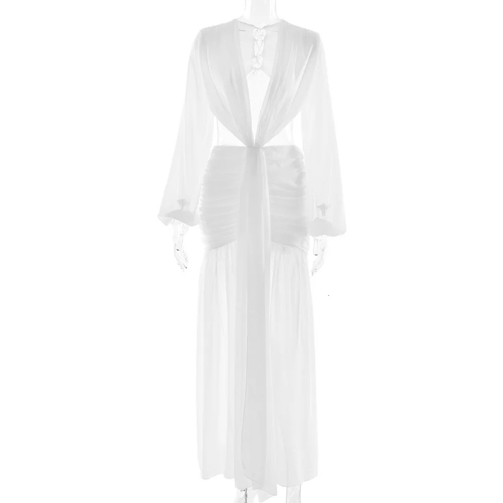 Avrilyaan Deep V Hollow Chiffon Backless Sexy Party Dress Women 2025 Spring Summer Dress Nightclub Bodycon Maxi Long Dresses 251027