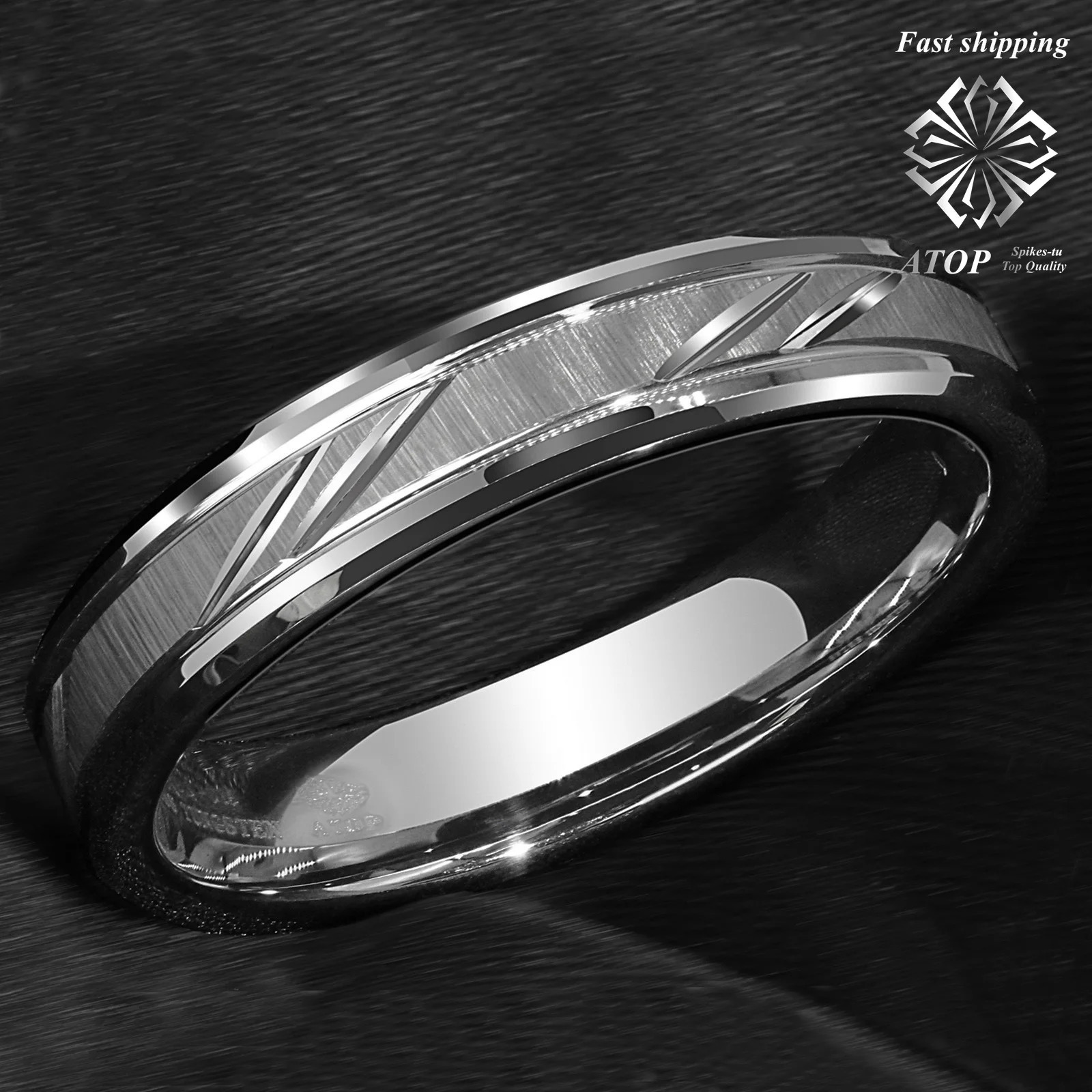 6mm Tungsten Carbide Ring Silver leaf Brushed Style Bridal ATOP Jewelry 251023