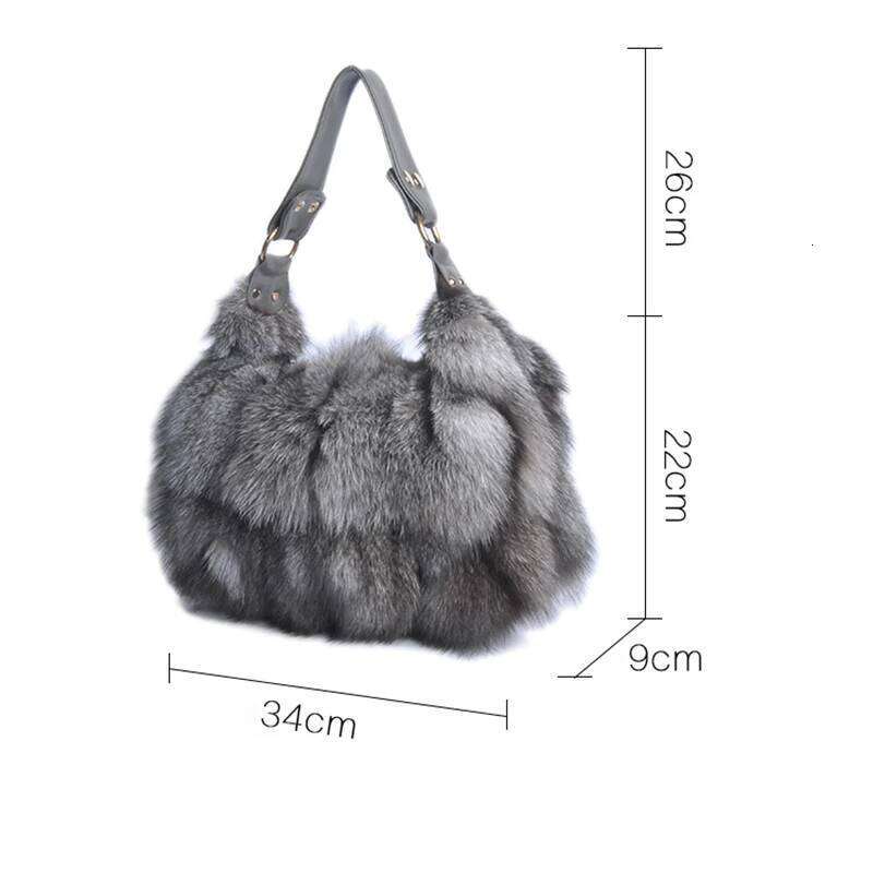 Women Winter Handbag Genuine Party Bag Tote Designer High Quality Real Sier Fox Fur Handbags Female