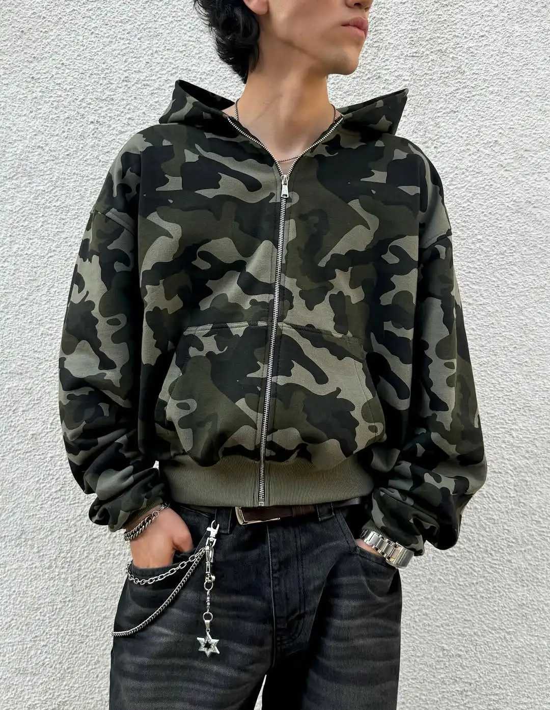 Harajuku Autumn Street Style Visual Camouflage Star Pattern Zipper Hoodie Trendy Rock Simple Sweatshirt Loose Y2K New Women Top W251027