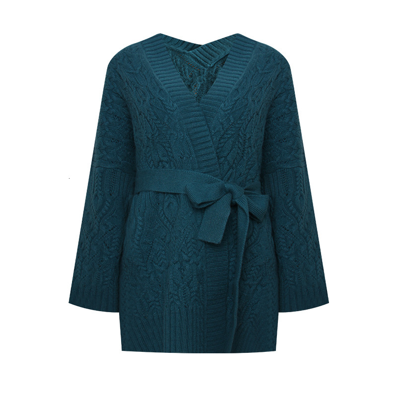 New fashion designer cashmere knitted cardigan oversized sweater elegant lazy style elastic waist knitted top