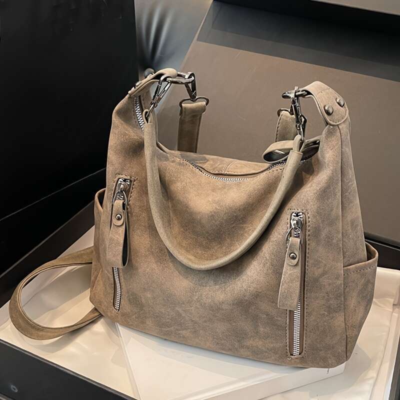 Vintage Faux Leather Crossbody Bag Women, Solid Color, Lightweight, With Removable Strap, Zipper Closure, Polyester Lining, Multiple Pockets, For Dail