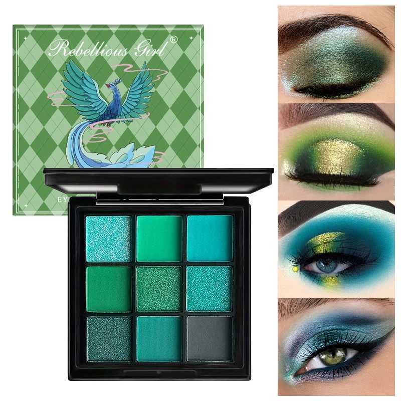 9color green peacock eyeshadow palette with pearlescent glitter green dazzling stage makeup perfect for music festivalsXJ251027