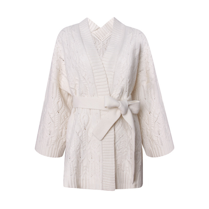 New fashion designer cashmere knitted cardigan oversized sweater elegant lazy style elastic waist knitted top