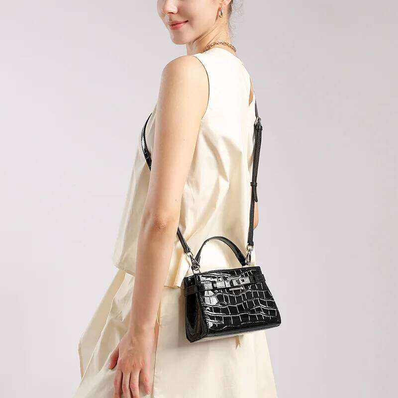 Fashionable Minimalist Stone Pattern Shoulder Handheld Square Versatile Genuine Leather Crossbody Bag With Mobile Pocket 251027