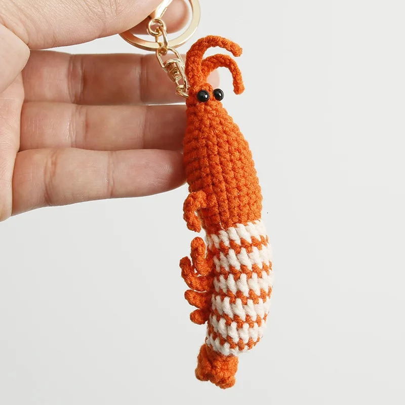 Cute Shrimp Charm Keychains Cartoon Mini Hand Knitted Car Keyring Lovely Handmade Weaving Bag Charms Backpack Handbag Pendant 251023