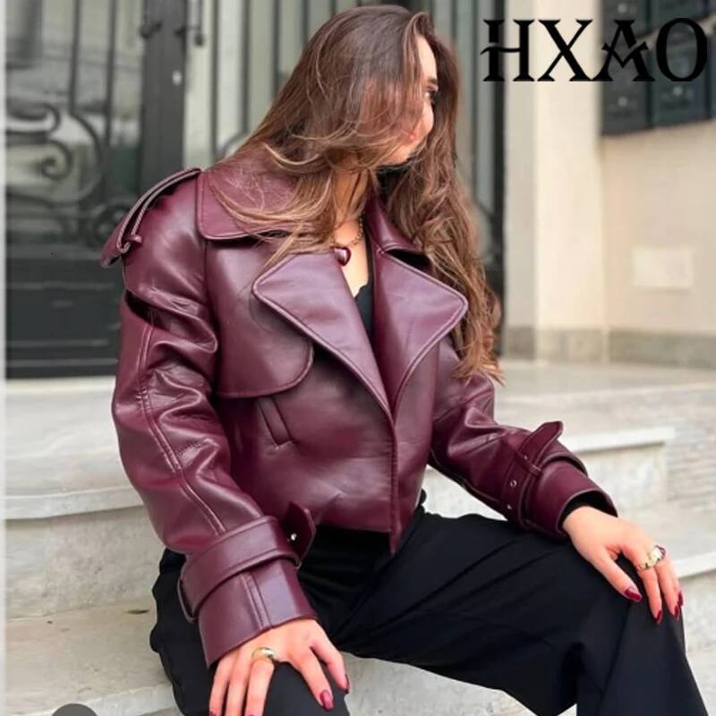 winter jacket women HXAO Women's Faux Leather Demi-Season Cropped Coat Black Jacket Woman Autumn Long Sleeve Windbreaker New In Jackets