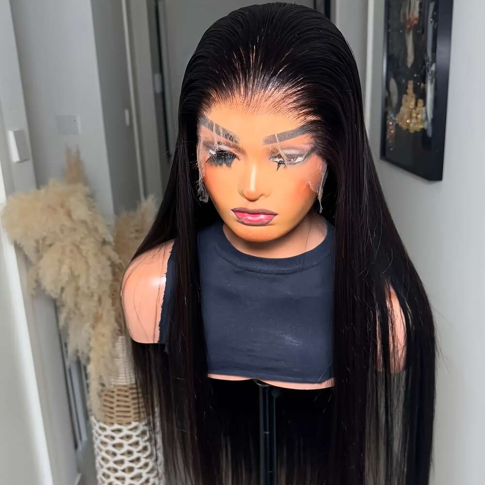 13X4 Lace Front 30 Inch 180 Density Straight Hairline Hairline-To-Hairline Glueless No Adhesive Wig With Free Synthetic Glue - Dark Brown/Black Tones,