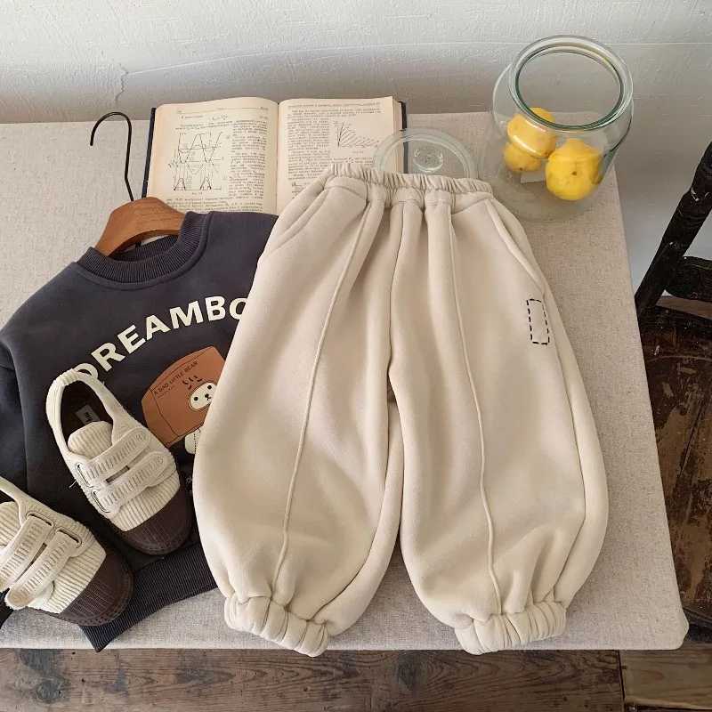 Children Pants 2025 Winter Embroidered Fleece Thickened Sweatpants for Kids Fleeve Boys Girls Sweatpants Toddler Sport PantsT251027