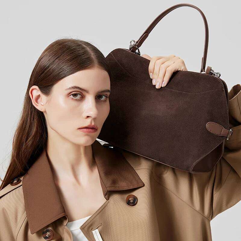 Natural Suede Leather Bags Women, Durable Soft Cowhide Shoulder Bag, Fashionable Tote Handbags for Ladies, New Winter Collection