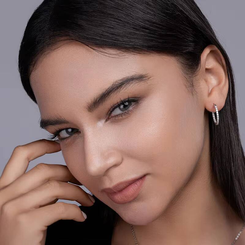 Hypoallergenic Sparkling Moissanite Hoop Earrings Women Jewelry Earrings S925 Silver Circle White VVS1 Clarity Earrings