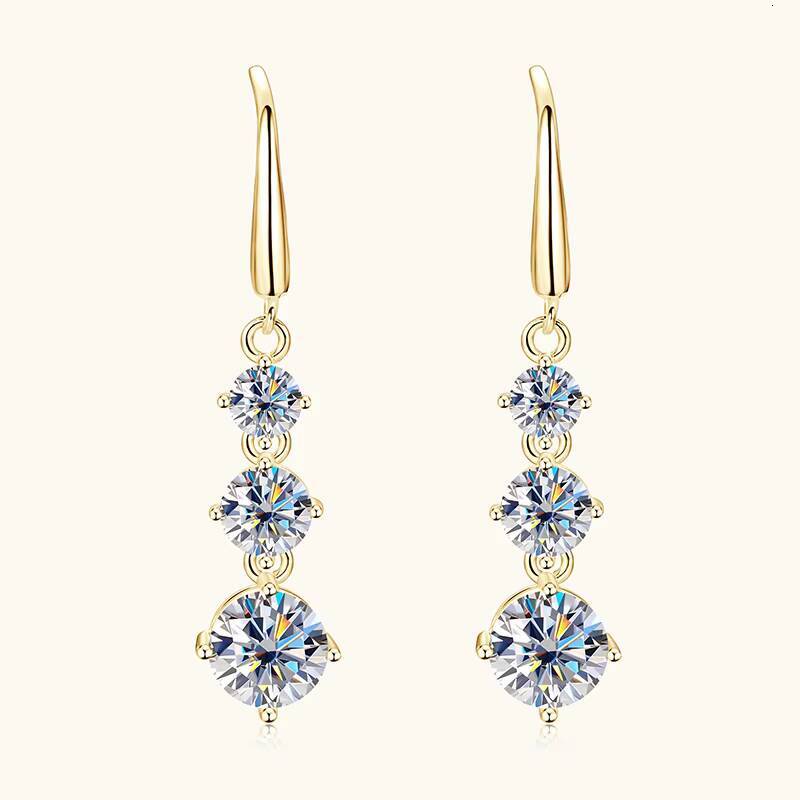 Female Full Moissanite Diamond 925 Silver Round Cut 65mm5mm4mm Moissanite Dangle Hook Earrings for Women