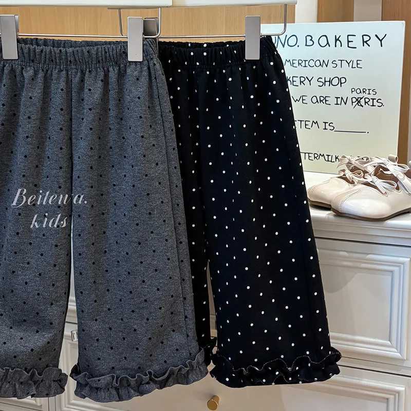Korean Children Girls Autumn Straight Pant Cotton Dot Printed Infant Baby Girls Trousers Loose Elastic Waist Toddler Girls PantsT251027