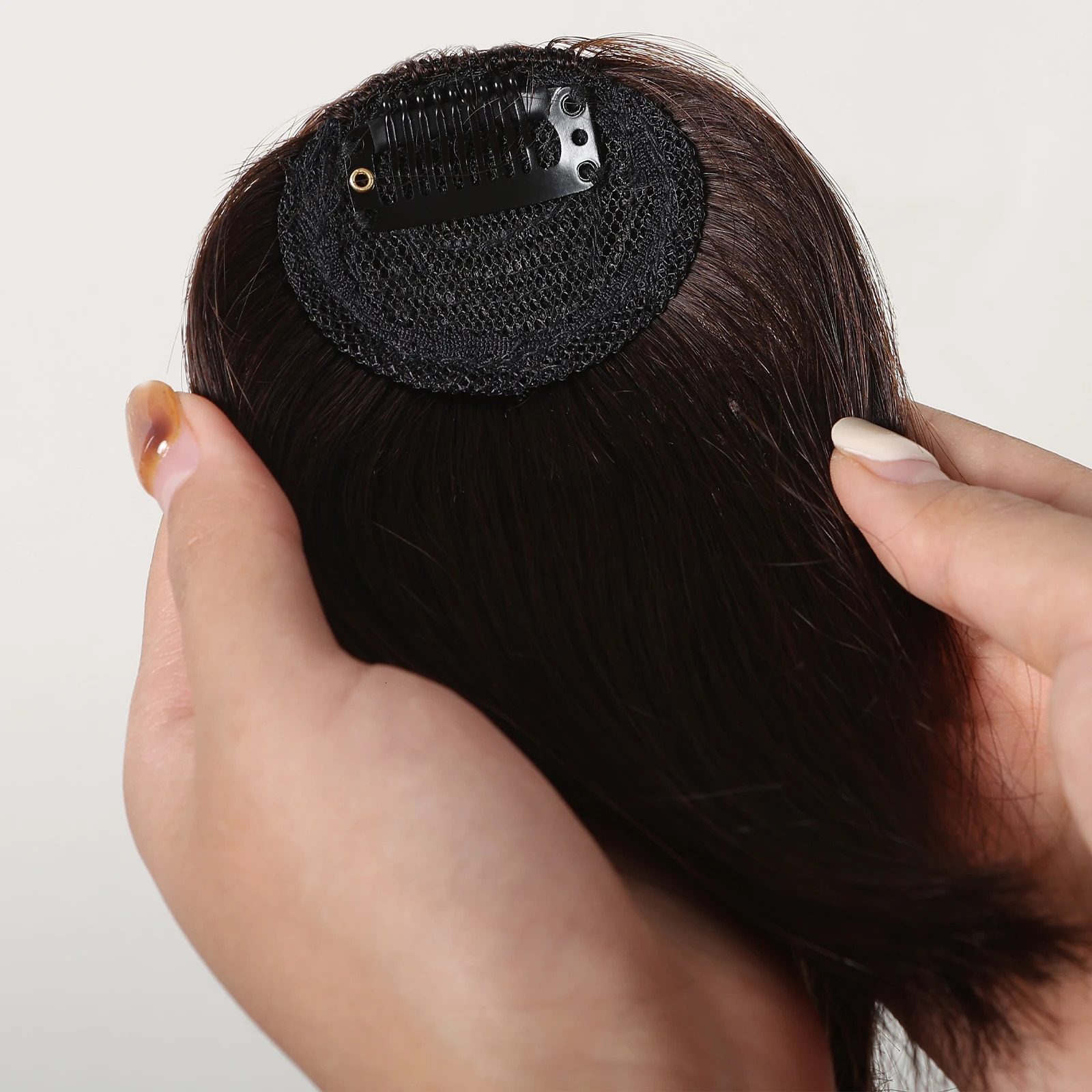 Brown Wispy Bangs Human Hair Bangs OverHead Clip in Hair Extension Natural Hair in Air Bangs Fringe Hairpieces for Women 45inch 251014