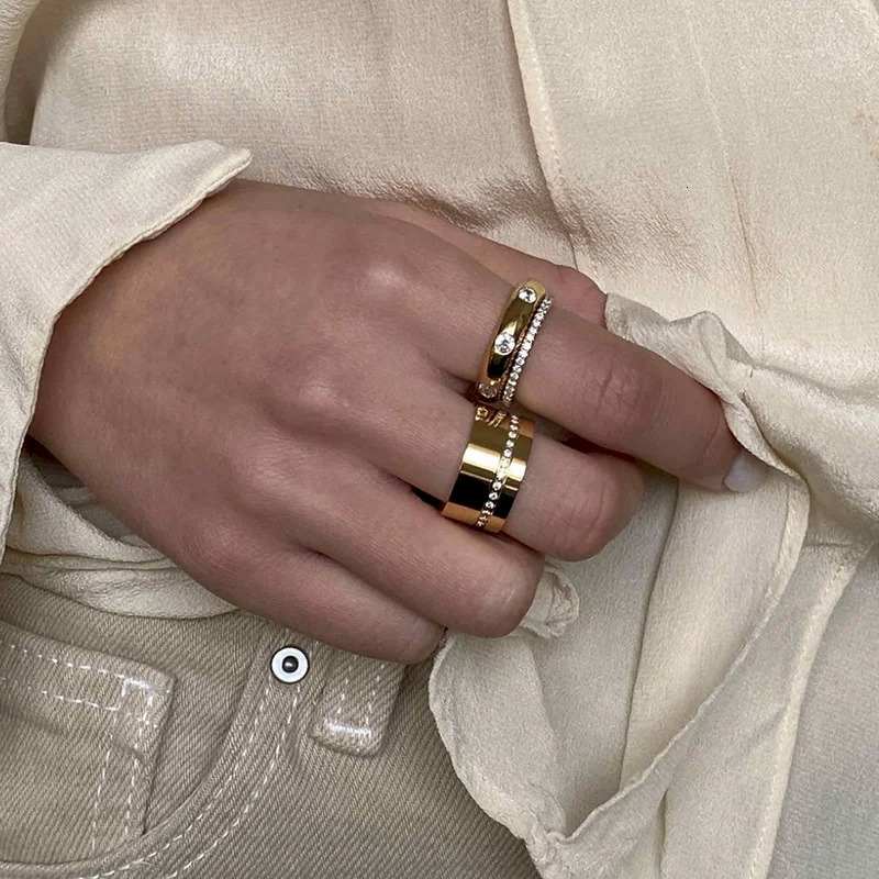 Cz stone wide band rings stainless steel rings for women minimalist simple dainty stainless steel jewelry non tarnish 251023