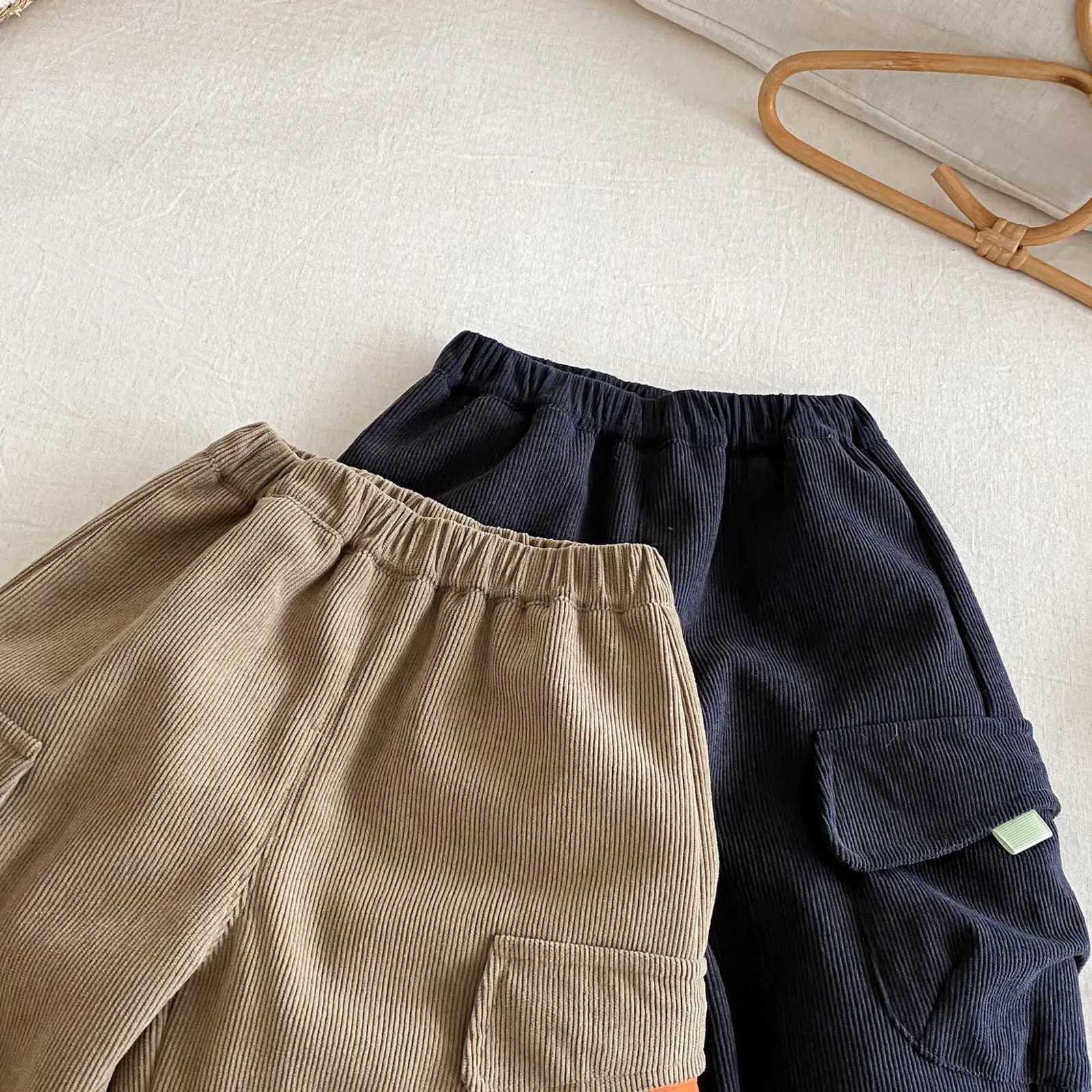 2025 Toddler Baby Boy Corduroy Cargo Pants 05Y Winter Fleece Lined Warm Trousers Kids Boys Autumn CLothes Loose Bottoms OutfitT251027