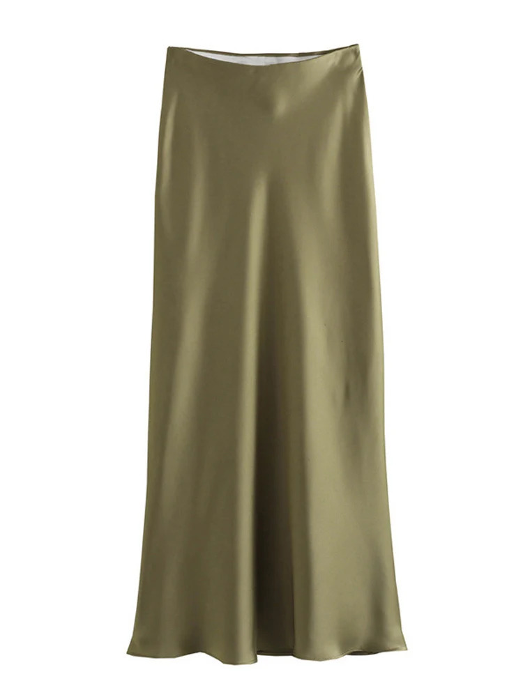 2025 Black Satin Skirt Woman High Waist Elegant Long Skirts For Women Fashion Summer Midi Skirt Office Womens Skirts 251013