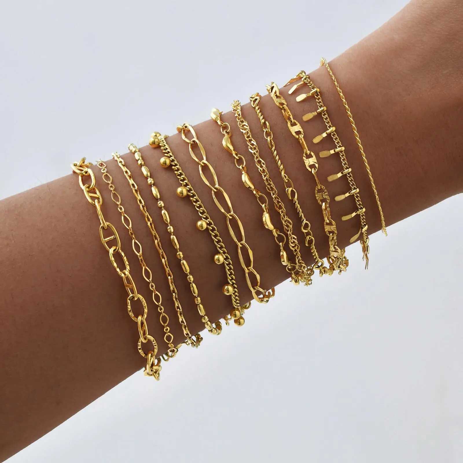 Gold Plated Link Bracet for Wen Stainss Steel Stackab Chain Wristband Adjustab Waterproof JewelryW251027