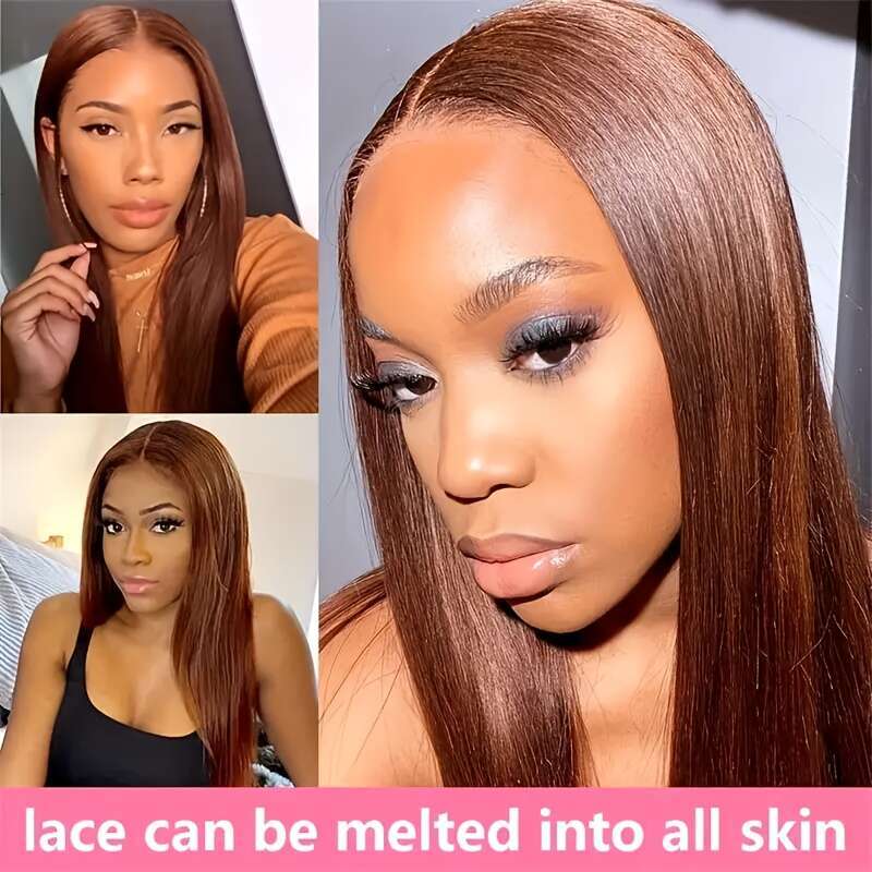 Halloween Chocolate Brown Hair Wig 13X4 HD Lace Front, Pre-Plucked Natural Hairline Women, Long Human Hairy Straight Style, Perfect For Everyday Glamo