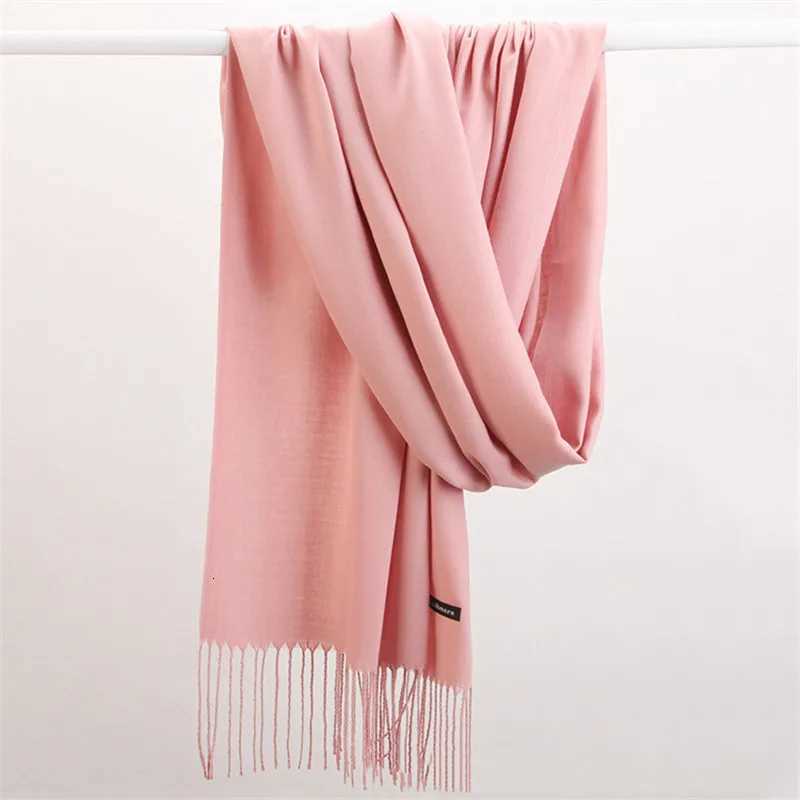 Fashion Solid Color 2023 Wen Scarf Winter Hijabs Ta Tassels Long Lady Shawls Cashmere Like Pashmina Hijabs Scarves WrapsW251027