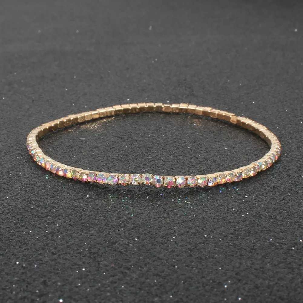 Mti Color Cubic Zirconia Tennis Bracet Gold Color Elastic Bang for Wen Mti Layered Wearing Streetwear JewelryW251027
