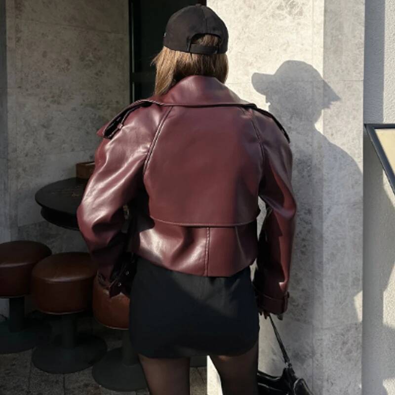 winter jacket women HXAO Women's Faux Leather Demi-Season Cropped Coat Black Jacket Woman Autumn Long Sleeve Windbreaker New In Jackets