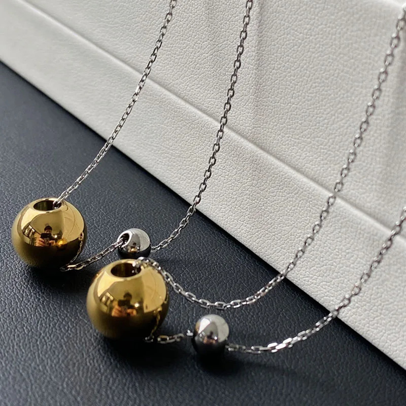 Two ball sphere pendant long necklaces stainless steel sweater necklaces for women minimalist simple winter jewelry non tarnish 251023
