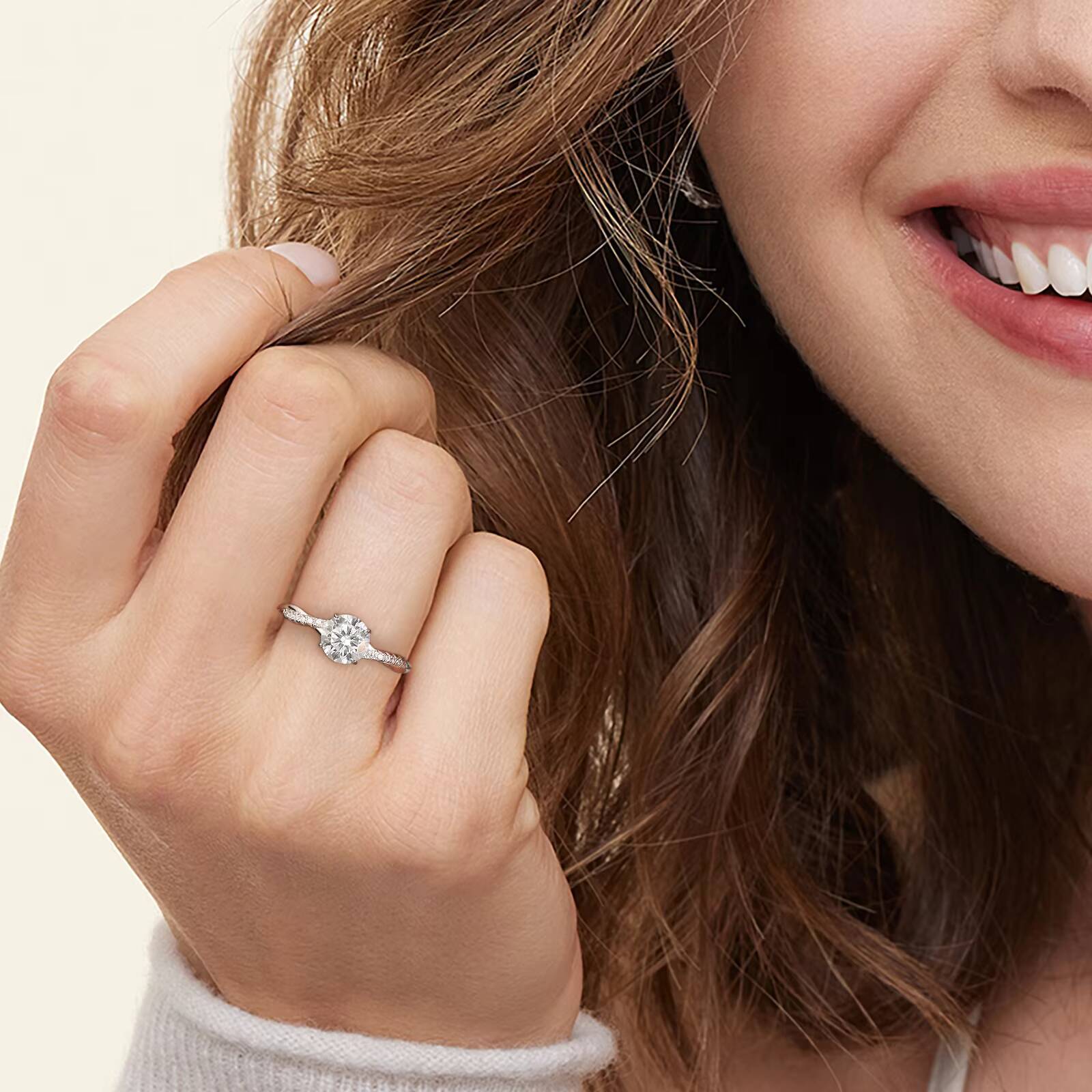 Wholesale Round Cut Moissanite Women Ring 1CT VVS1 Wedding Band 925 Sterling Silver 18K Gold Plated Moissanite Promise Rings