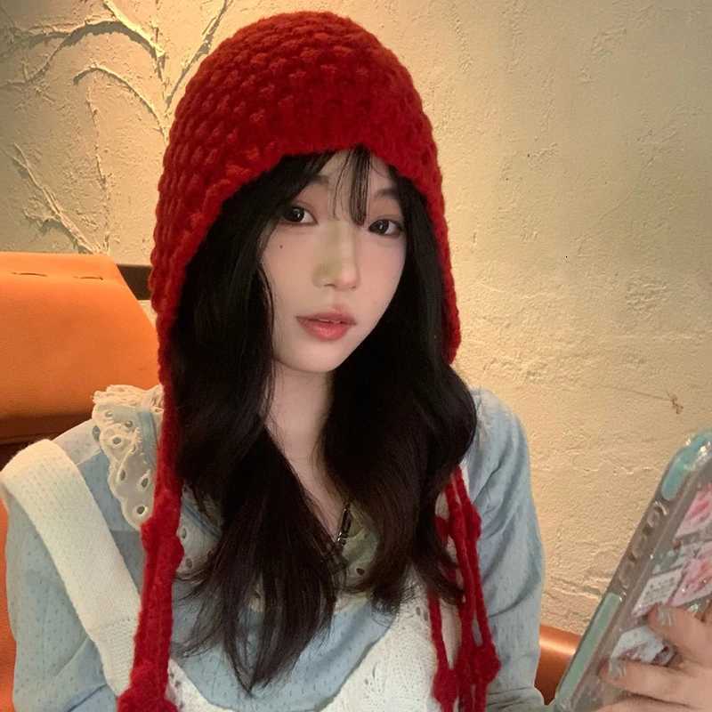Autumn Winter Womens Hat Handknitted Woolen Tassel Cap Beanie Fashion Earprotecting Cap Outdoor Warmth Headscarf HatW251027