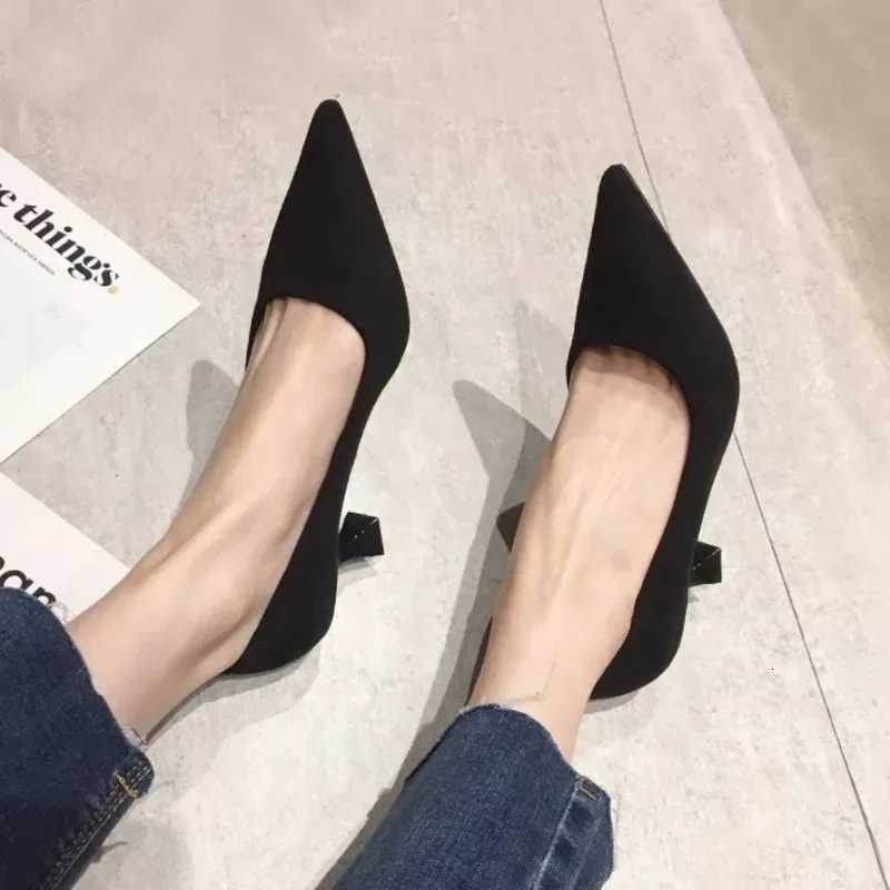 Womens Pumps Leopard Boat Shoes Pointed Toe Slip Dress Shoes Black Faux Suede Mid Heels Stilettos Female Spring Autumn 1716CXJ251027