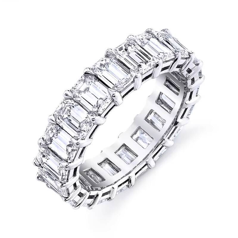 Luster Low Price Silver Moissanite Wedding Band Hot Sale Emerald Cut Moissanite Half Eternity Band