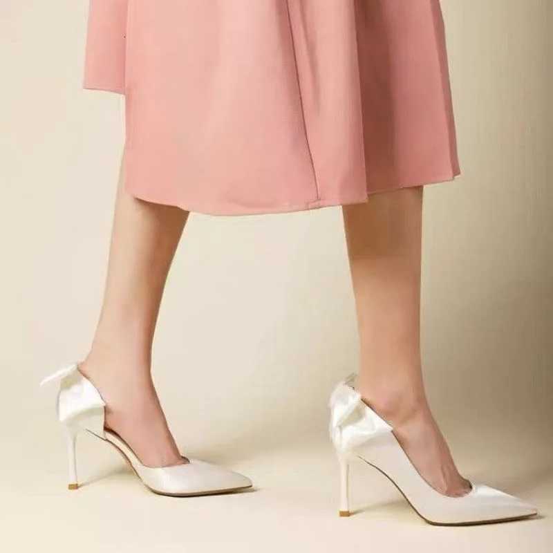 High Heel Single Shoes Summer New Pointed Head Satin Butterfly Knot Set Foot Antislip Wearresistant Heel ShoesXJ251027