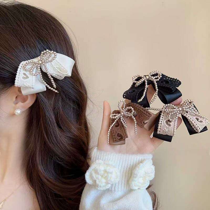 Lace Pearl Bow Hair Elegant 2025 New Niche High-end Light Side Clip Korean Style Hairpin