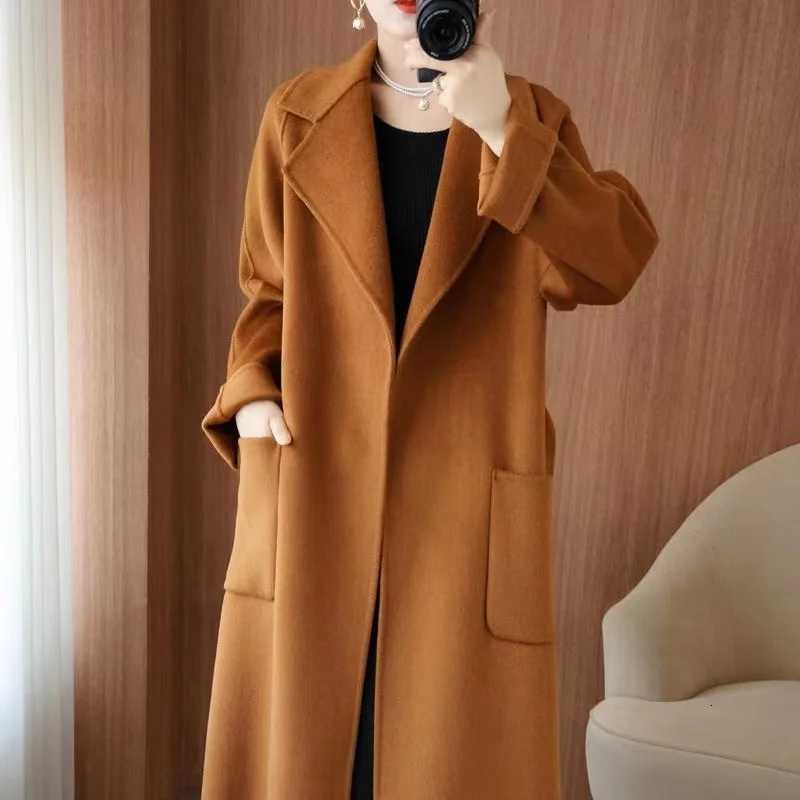 Womens Wear 100 Wool Coat AutumnWinter Fashion Temperament Double sided Cashmere Coats with Belt Elegant Long Overcoat M251027