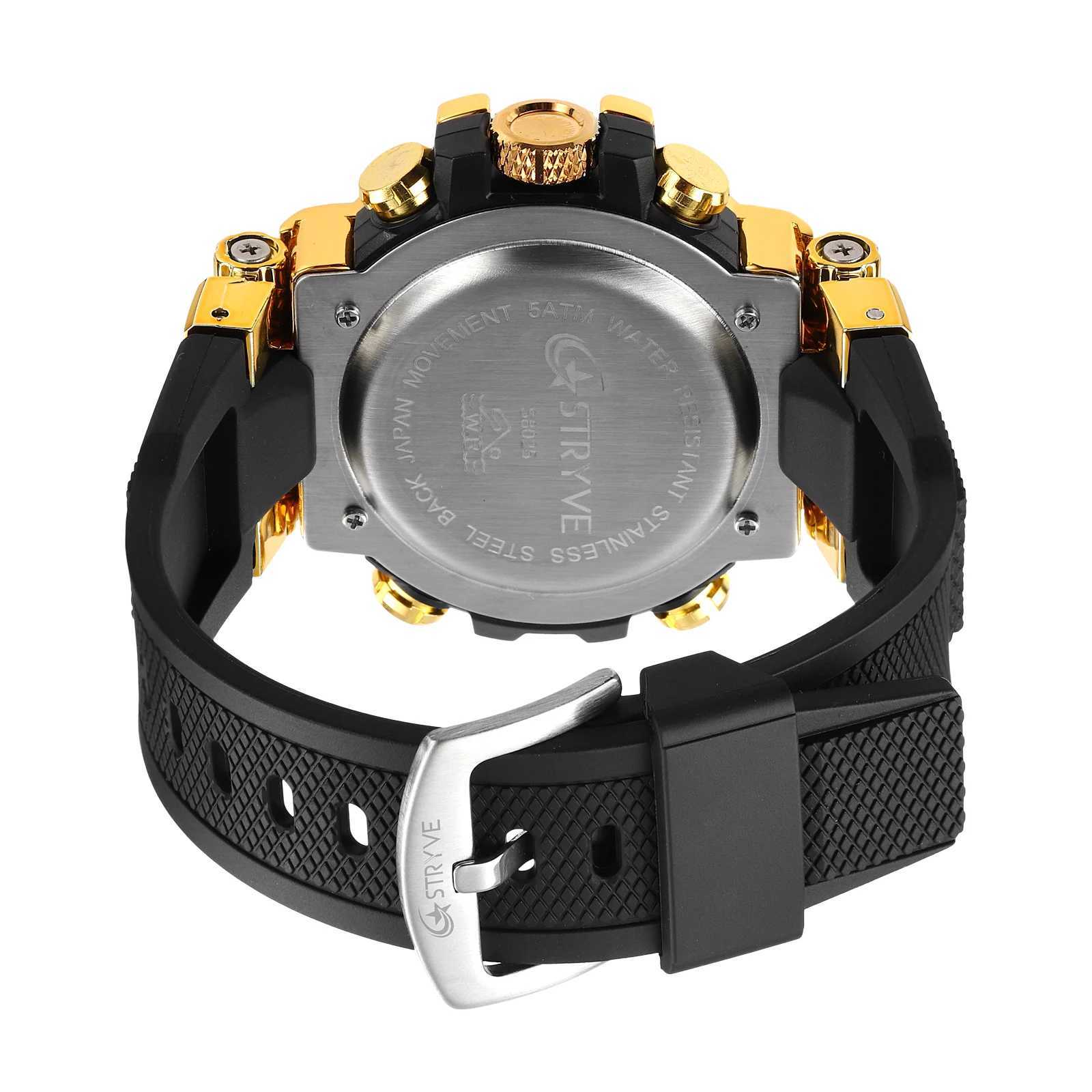 Mens STRYVE 8025 High Quality DigitalAnalog Dual Movement 5ATM Waterproof Watches Fashion Sports Mens Relogio MasculinoT251027