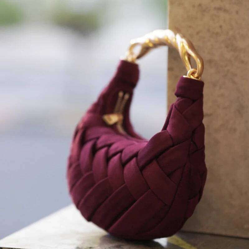 Vintage Faux Suede Hand-Woven Slim Shell Bags For Women Designer Handbag Purse 2025 New In PU Metal Handle Small Shoulder