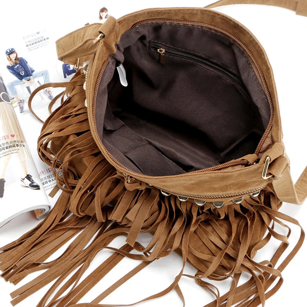 Fringe Messenger Bag with Adjustable Strap Everyday Shoulder Bag Trendy Leather Shoulder Bag Tassel for Autumn and Winter 251027