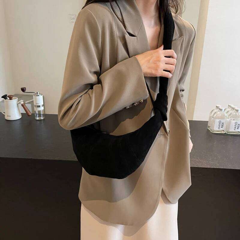 Designer Luxury MOODS Croissant Shoulder Bags For Women Faux Suede Two Size Soft Crossbody Bag Winter Latest Trend Designer Handbags