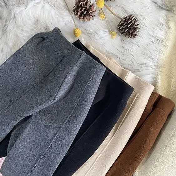 Autumn Winter Childrens Thickened Knitted Straight Pants Girls Casual Widelegged Pants Female Baby Outer WearT251027