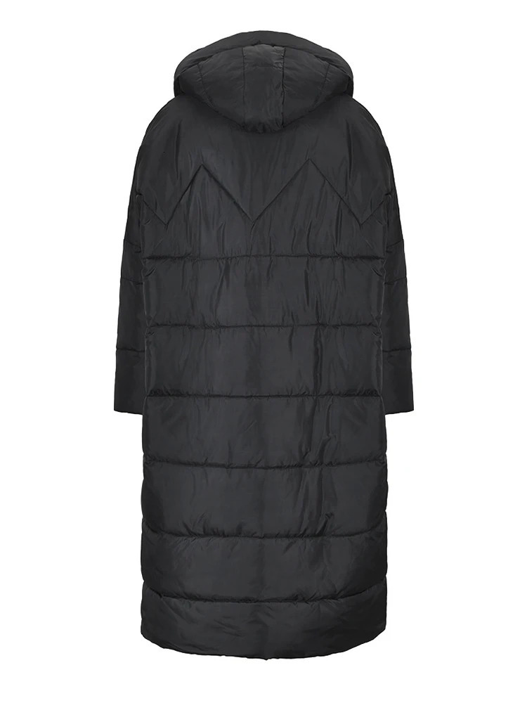 EAM Winter Loose Parkas Hooded Long Sleeve Black Cottonpadded Warm Big Size Jacket Women Fashion JD12101 251027