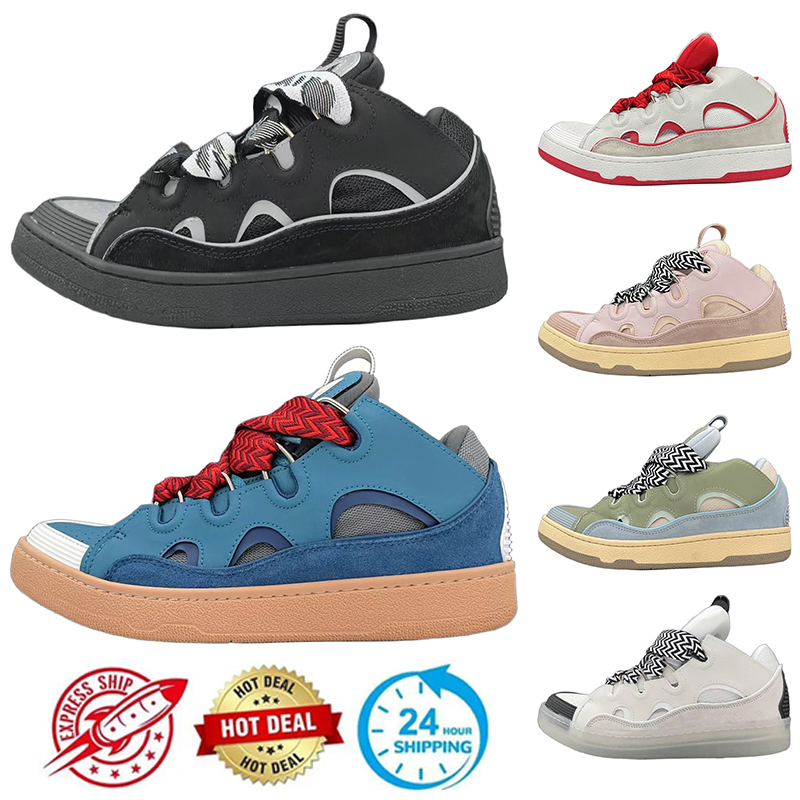 Mens Womens Designer Dress Shoes Embossed Curb Leather Sneakers Denim Blue Pink Green Nappa Calfskin Platform Rubber Sole Casual Trainers Size 35-46