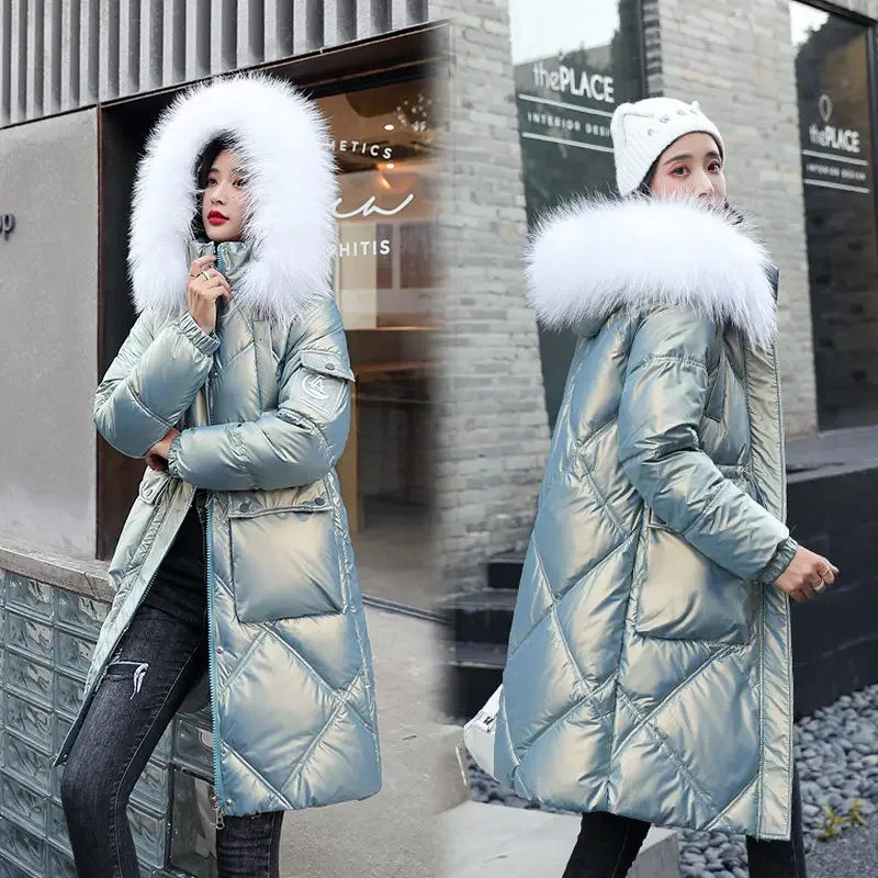 Winter Womens Cold Coat Parkas Super Hooded Long Padded Jacket Fur Collar Loose Korean Fashion Wholesale 251027