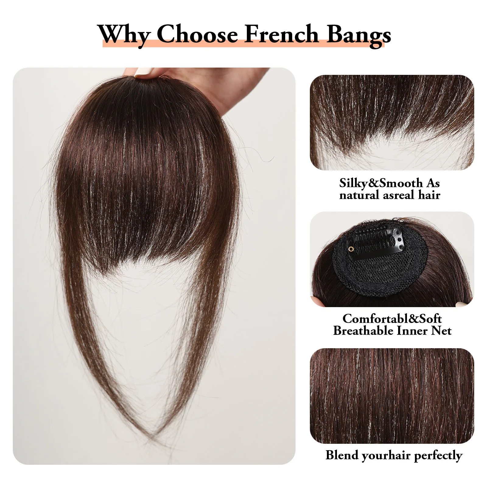 Brown Wispy Bangs Human Hair Bangs OverHead Clip in Hair Extension Natural Hair in Air Bangs Fringe Hairpieces for Women 45inch 251014